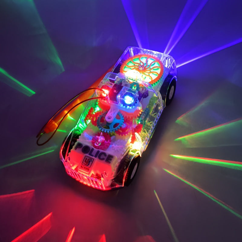 Mid-Autumn Festival Gift for Babies: Handheld Music Toy Car Lantern, Children's Electric Transparent Gear Flashing Police Car Lantern