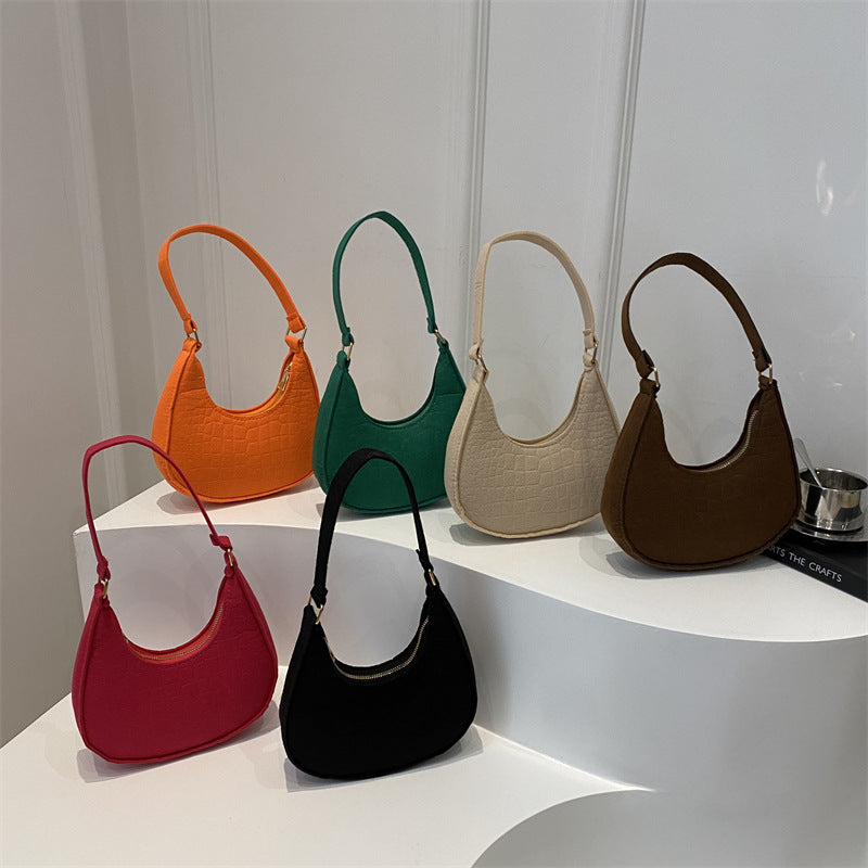Solid Color Elegant Women's Bag2024Trendy Korean Style Autumn Winter New Stone Pattern Underarm Bag Casual Shoulder Handbag