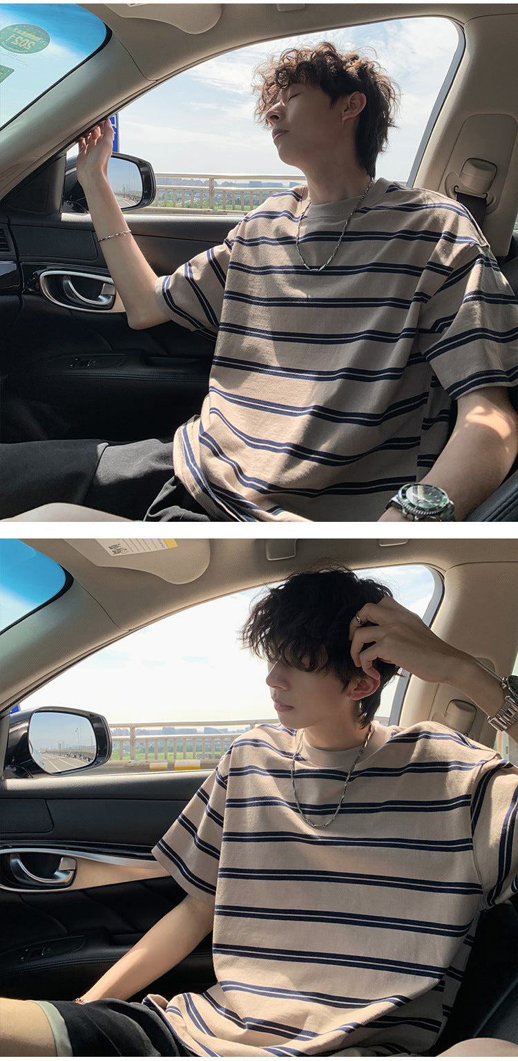 Stripes t Men's T-shirt2025New Style Ocean Soul T-Shirt Trendy Heavy Cotton Short Sleeve Summer American Style Brand Half Sleeve Tee