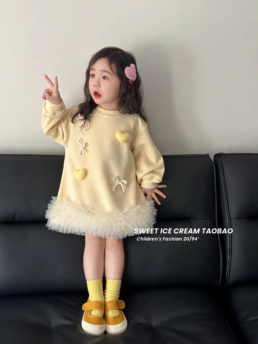 Sweet Little Girl's Sweatshirt Dress Spring and Autumn Outfit2025New stylish baby girl puffy dress sweet mid-length princess dress