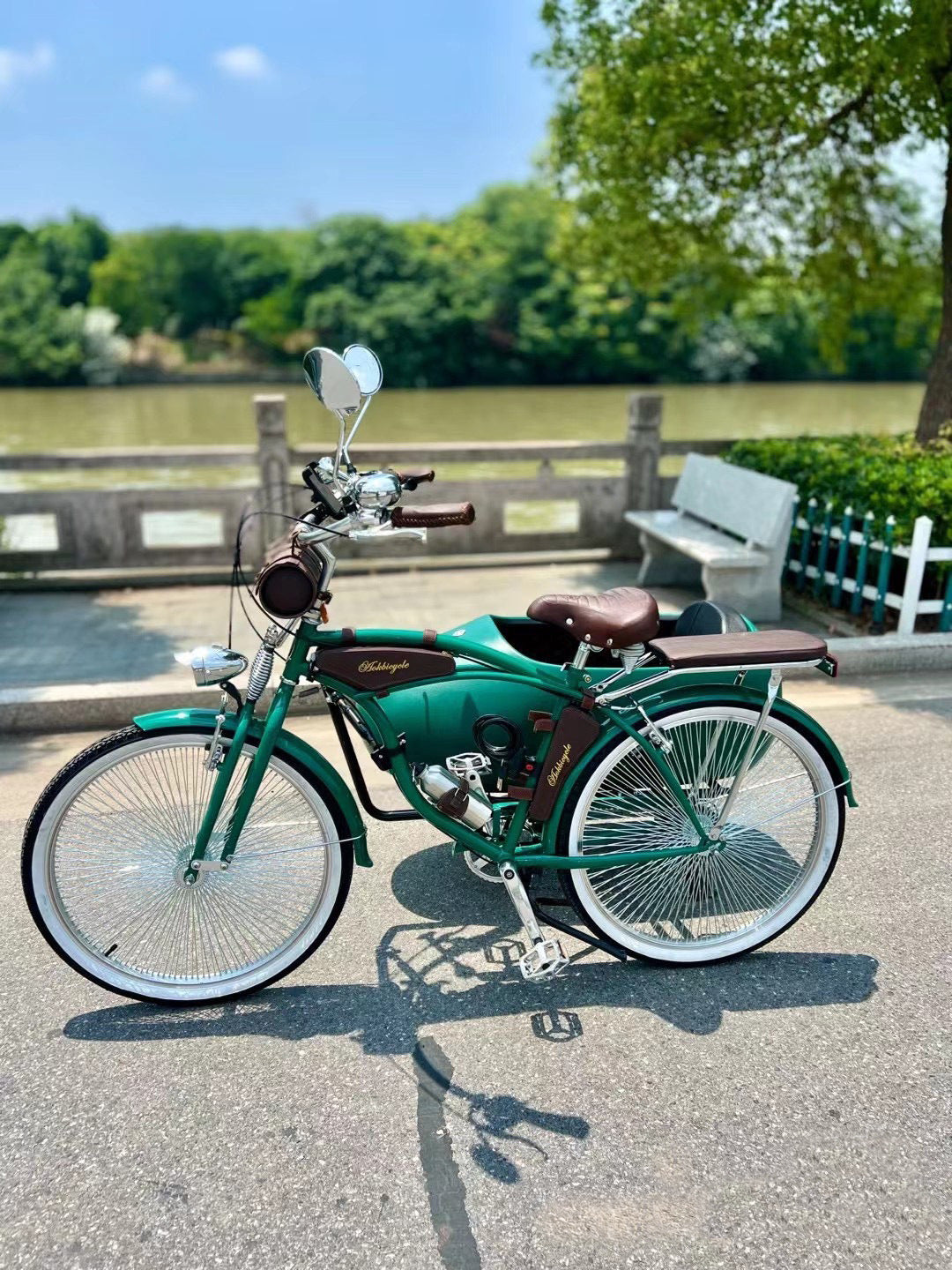 Comfortable Three-Wheel Bicycle High-End Park Display Side Bucket Drag Bucket Bicycle Dense Spokes High-End Side Three-Wheel