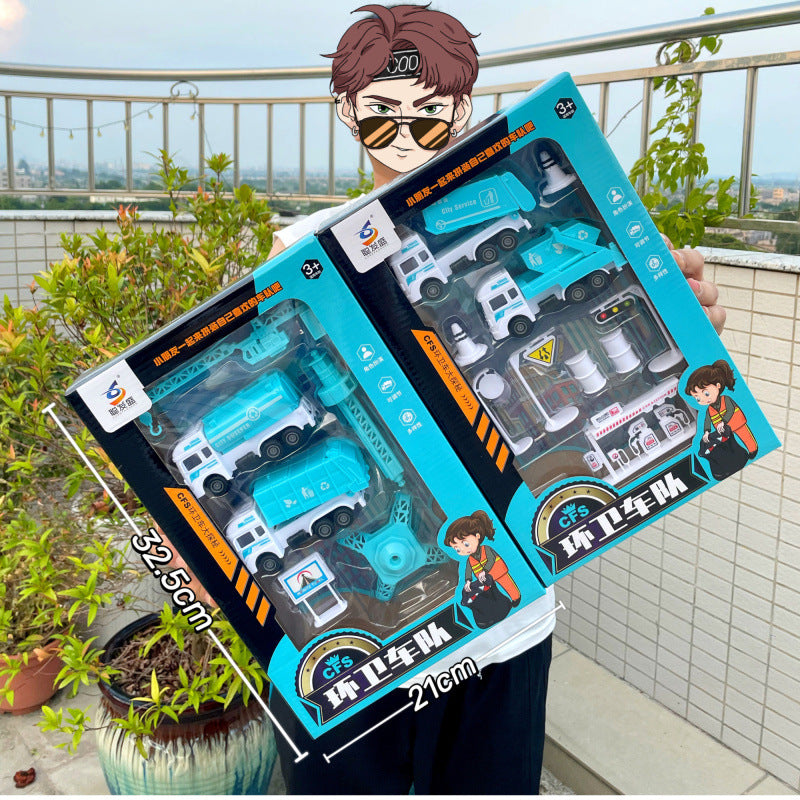 Durable Children's Toy Car Pull-Back Car Simulation Excavator Engineering Vehicle Fire Truck Airplane Model Boy's Gift