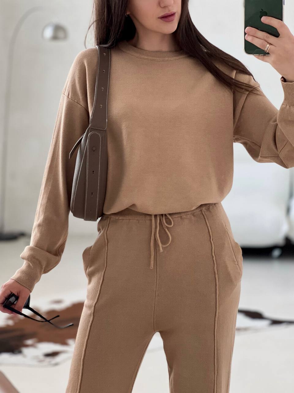 2025Autumn and Winter New ins Women's Loose Round Neck Sweater Set with Carrot Pants European and American Knitted Sets