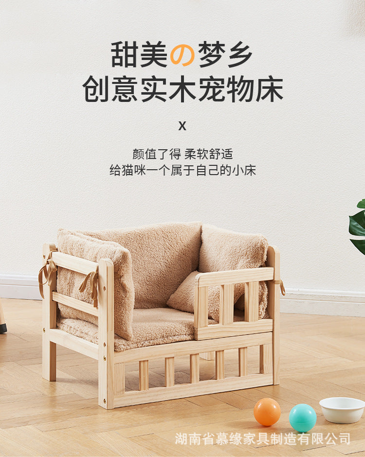 ✅Dog House Dog Bed Solid Wood Pet Bed Internet Celebrity Large Four Seasons Universal Large and Small Dogs Removable and Washable Off the Ground Teddy Cat