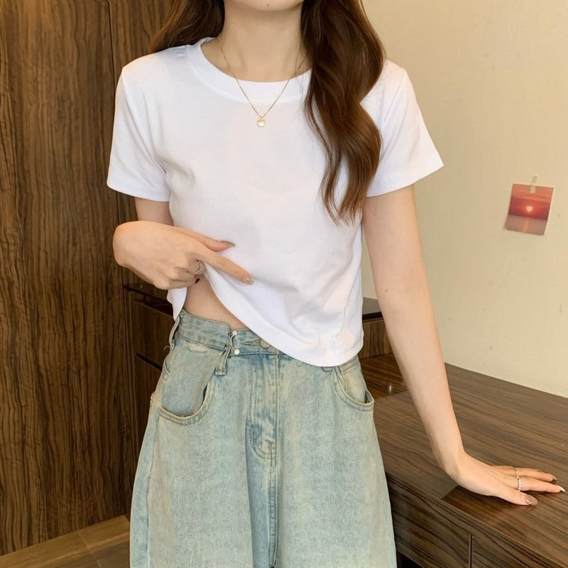 Couple Clothes Insi Trendy Cross-Border2023Summer New Style Crop Top Korean Version Slim Fit Short Sleeve T Shirt for Female Students
