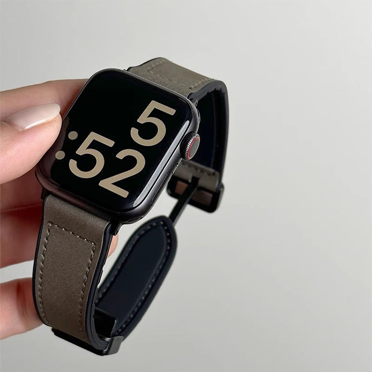 Suitable for Apple s10Huawei watch5Mi Bracelet9pro Silicone Sticker Crazy Horse Leather fit4Magnetic buckle3Strap