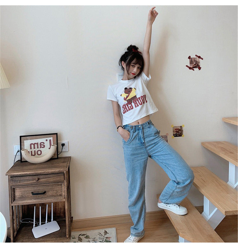 Couple Clothes Insi Trendy Cross-Border2023Summer New Style Crop Top Korean Version Slim Fit Short Sleeve T Shirt for Female Students