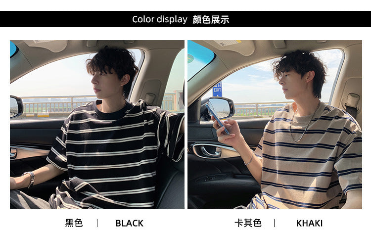Stripes t Men's T-shirt2025New Style Ocean Soul T-Shirt Trendy Heavy Cotton Short Sleeve Summer American Style Brand Half Sleeve Tee