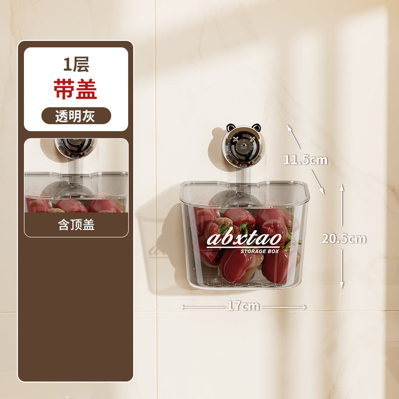 Kitchen Onion Ginger Garlic Storage Box Wall-Mounted Suction Cup Draining Rack Ginger Garlic Storage Artifact No-Drill Hanging Basket