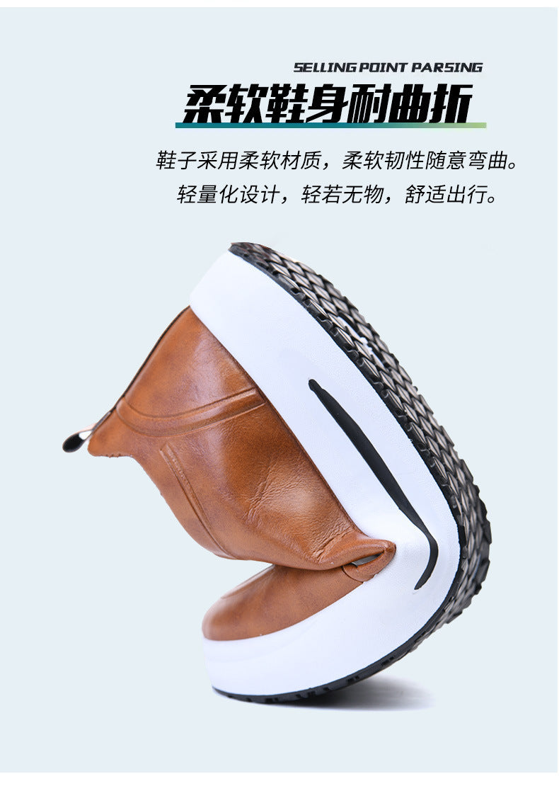 Men's Lace-up PU Waterproof Casual Leather Shoes Solid Color Shallow Mouth Soft Sole Soft Surface Low-top Men's Single Shoes Business Shoes