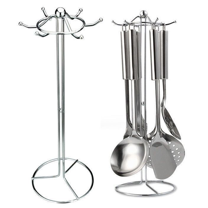Kitchen Storage Rack Utensil Holder Spatula Spoon Hanging Rack Pot Spatula Holder Soup Spoon Spatula Draining Rack Household Hook Rack Floor-standing