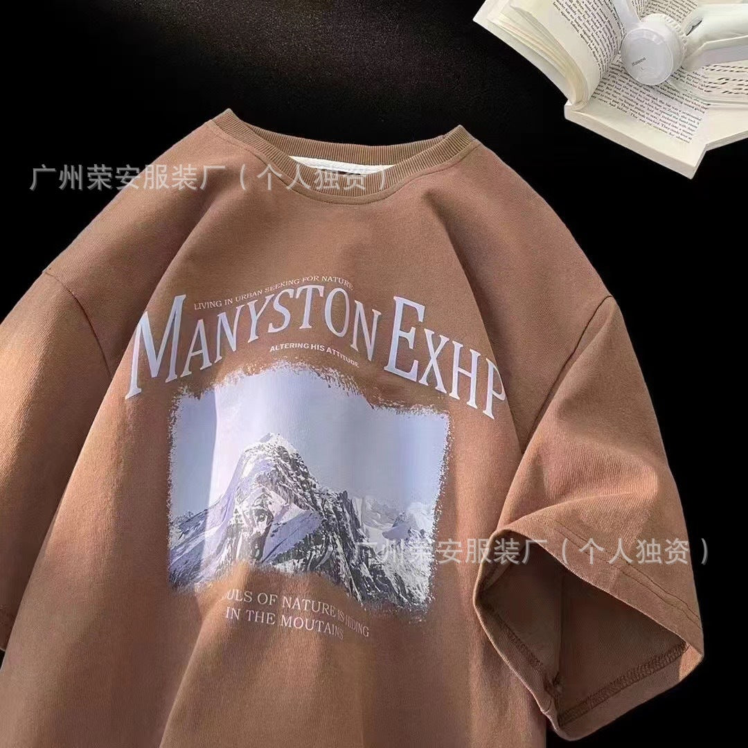1688Street Stall Cheap Tops Casual Plus Size Men's Summer Short Sleeves T Men's loose round neck printed short sleeve shirt t T-shirt