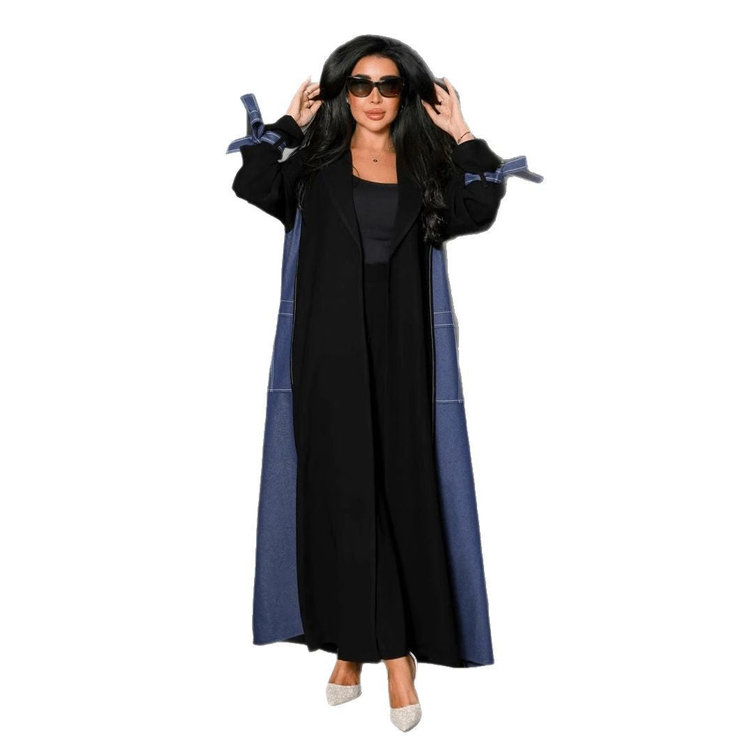 LN168Muslim Fashion Amazon Dubai Middle East Cardigan Robe Cross-Border Foreign Trade Women's Imitation Denim Robe