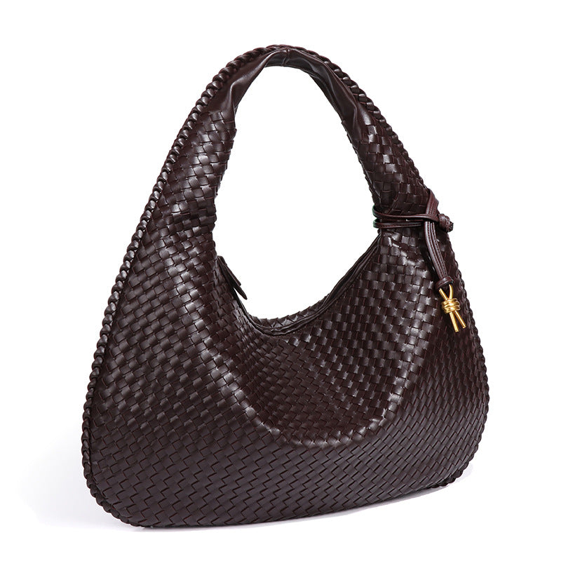 2025New Crescent Moon Women's Bag Fully Handwoven Handheld Dumpling Bag Fashionable Versatile European and American Style Single Shoulder Underarm Bag