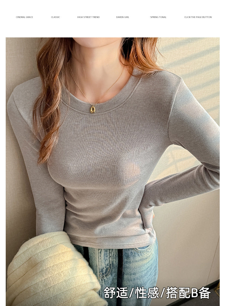 2025Early Autumn Top Outer Wear Round Neck Inner Wear Women's Fashionable White Long Sleeve t Women's Modal Base Shirt