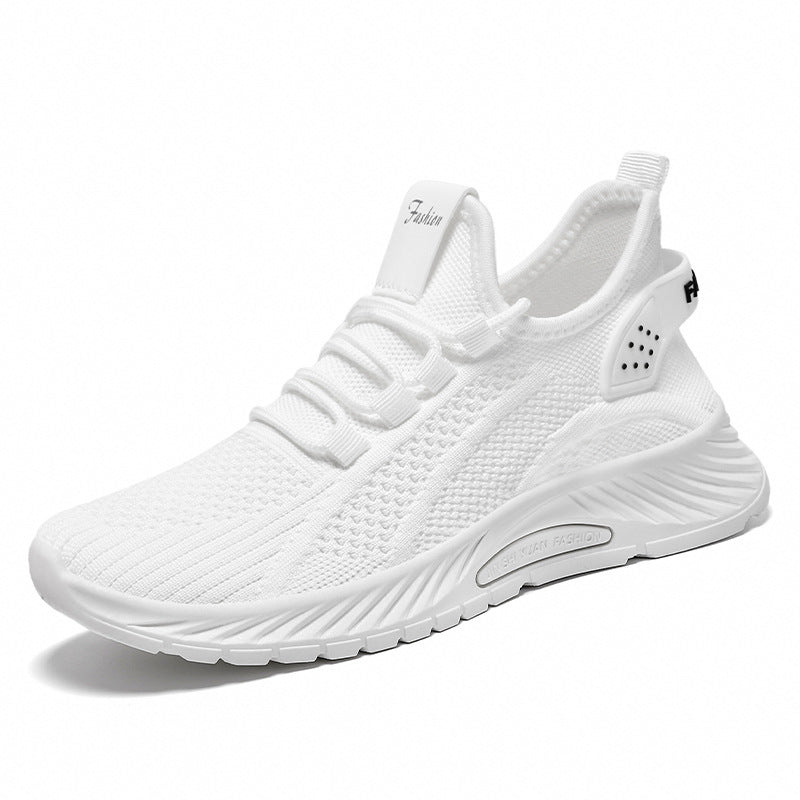 White Flyknit Soft Sole Running Shoes for Women, Summer New Versatile Lightweight Sneakers, Breathable Casual Sports Shoes