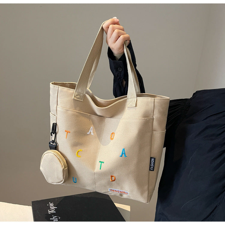 Large Capacity Canvas Bag Women2024New Commuter Tote Bag for Women ins College Student Class Shoulder Tote Bag