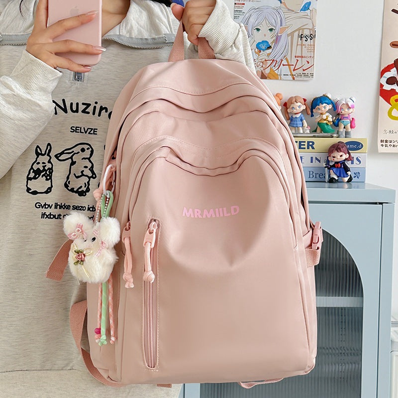 Large Capacity Backpack Women's New Fashion Simple School Bag Harajuku style solid color travel backpack for middle and high school students http://detail.1688.com/offer/967608488585.html