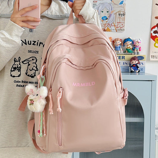 Large Capacity Backpack Women's New Fashion Simple School Bag Harajuku style solid color travel backpack for middle and high school students http://detail.1688.com/offer/967608488585.html