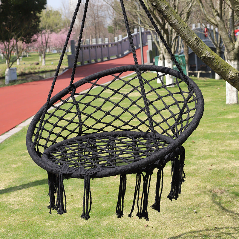 ins Nordic Style Tassel Hanging Chair Handwoven Hanging Basket Cotton Rope Swing Outdoor Hammock Balcony Cradle Chair Wholesale