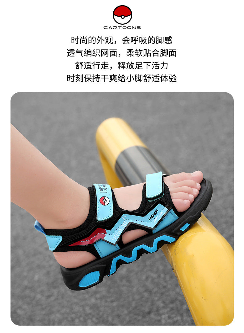 Boys' Fashion Sandals Summer New Children's Velcro Big Kids Student Sports Soft Sole Beach Shoes Non-Slip