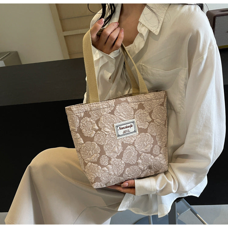 South Korea ins Unique Canvas Bag2024New Fashion Commuting Tote Bag Female College Student Class Shoulder Bag