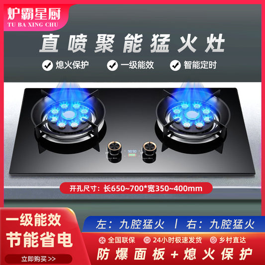 Household Gas Stove Natural Gas Liquefied Gas Stove Stainless Steel Glass Panel High Flame Double Burner Gas Stove Wholesale