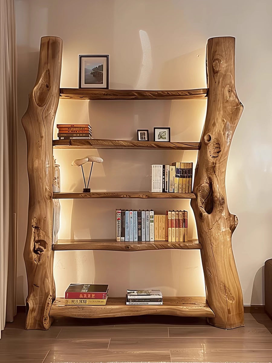 Wabi-Sabi Style Camphor Wood Solid Wood Display Cabinet Tea Storage Cabinet Natural Wood Multi-Functional Storage Rack