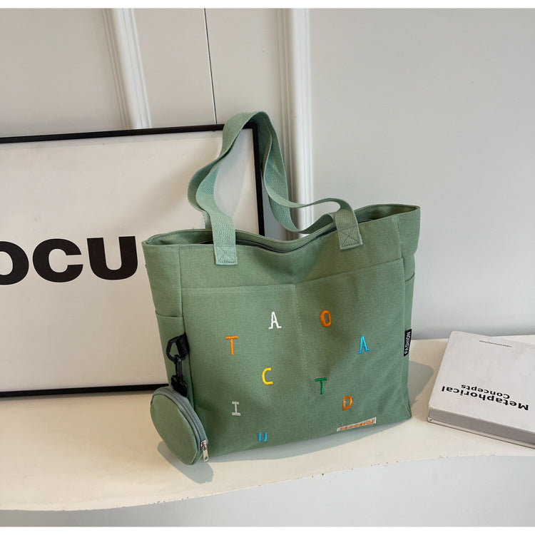 Large Capacity Canvas Bag Women2024New Commuter Tote Bag for Women ins College Student Class Shoulder Tote Bag