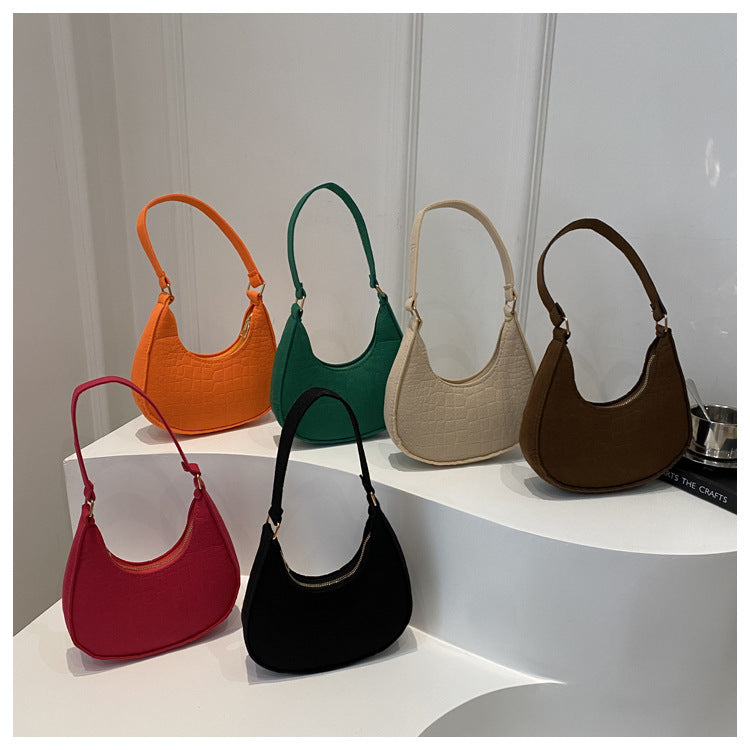 Solid Color Elegant Women's Bag2024Trendy Korean Style Autumn Winter New Stone Pattern Underarm Bag Casual Shoulder Handbag
