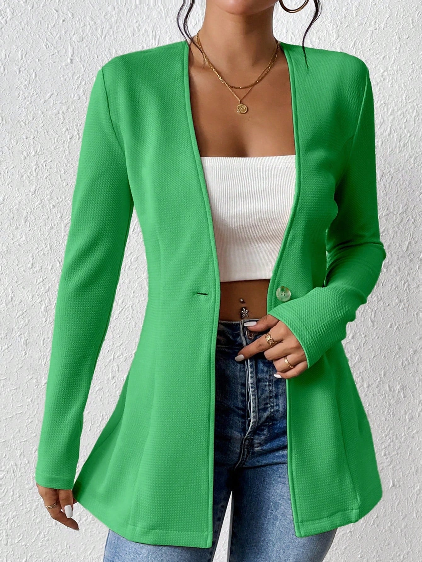 2025New Korean Fashion Style from Amazon Europe and America V Single Button Solid Color Long Sleeve Blazer