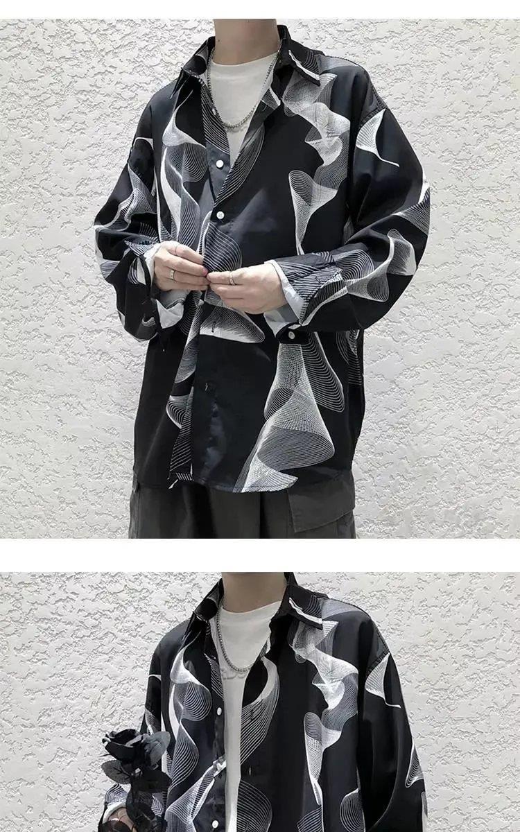 Autumn Hong Kong Style Cool Long Sleeve Shirt for Men Dark Style Design Top Youth Casual Loose Shirt