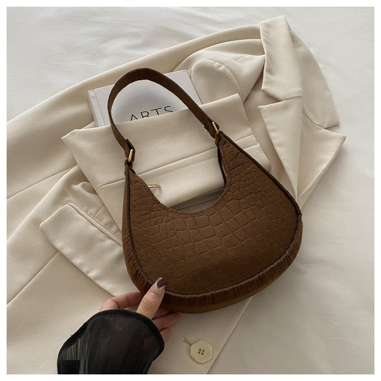 Solid Color Elegant Women's Bag2024Trendy Korean Style Autumn Winter New Stone Pattern Underarm Bag Casual Shoulder Handbag