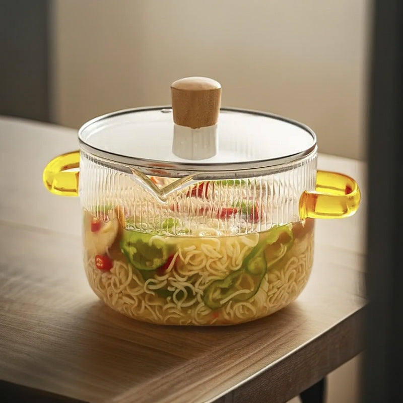 Creative Bear Double Ear Soup Pot Striped Pot Glass Transparent Health Pot Electric Ceramic Stove Heatable Instant Noodle Bowl Milk Pot