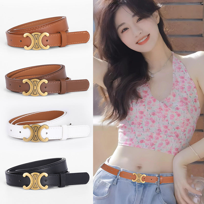 Women's English Letter Smooth Buckle Belt Versatile Jeans Decoration Fashion Trendy Internet Celebrity Fashion Waist Belt