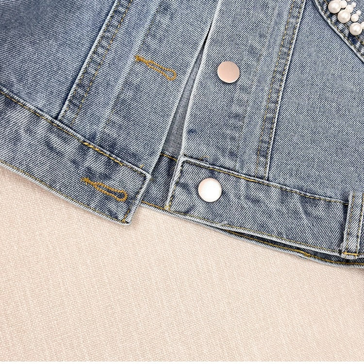 European Style Design Denim Jacket for Women, Loose Fit for Spring and Autumn2024New Heavy Beaded Jacket