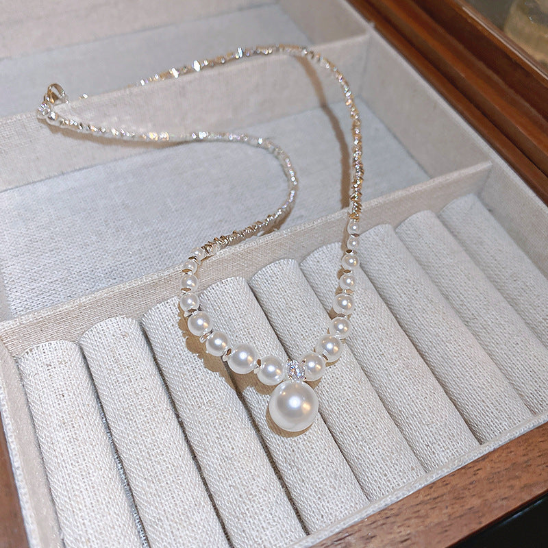 Artificial Fragmented Silver Irregular Pearl Necklace Light Luxury High-end Niche Fashion Choker Collarbone Chain Simple Accessory
