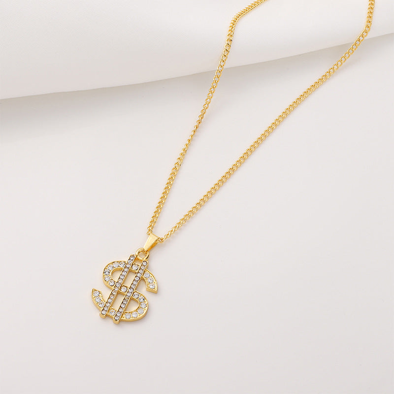 Factory Direct Supply Exquisite Fashion Necklace Imitation Dollar Sign Diamond-Encrusted Jewelry Pendant In Stock Wholesale Luxury