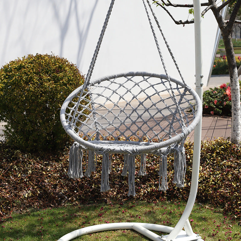 ins Nordic Style Tassel Hanging Chair Handwoven Hanging Basket Cotton Rope Swing Outdoor Hammock Balcony Cradle Chair Wholesale