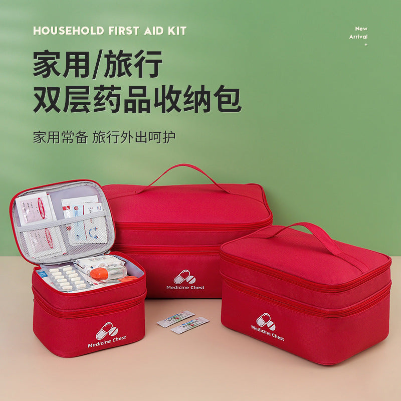 Outdoor First Aid Kit Large Capacity Household Medicine Box Double Layer Classification Storage Medicine Organizer Travel Portable Medicine Bag