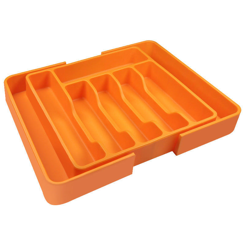 Cross-Border Utensil Tray Drawer Silicone Tableware Storage Box Shrinkable Storage Rack Kitchen Tool Storage Tray