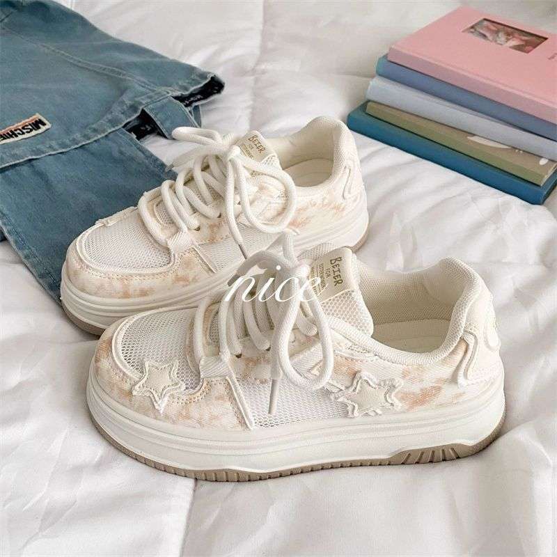 Star Breathable Mesh White Shoes for Women2025Summer New Bread Shoes Niche Versatile Casual Sports Sneakers