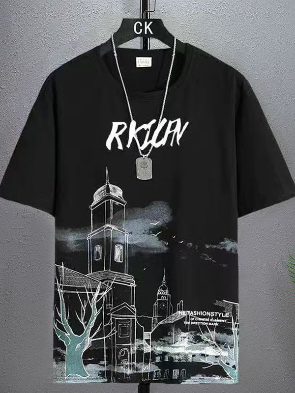 Ice silk short sleeve t Men's Summer T-shirt2025New Trendy Student Youth Half-Sleeve Men's Ice-Sense Ink-Splash T-Shirt