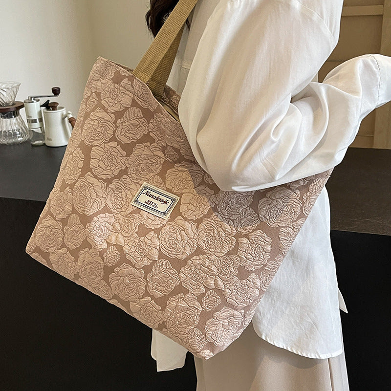 South Korea ins Unique Canvas Bag2024New Fashion Commuting Tote Bag Female College Student Class Shoulder Bag