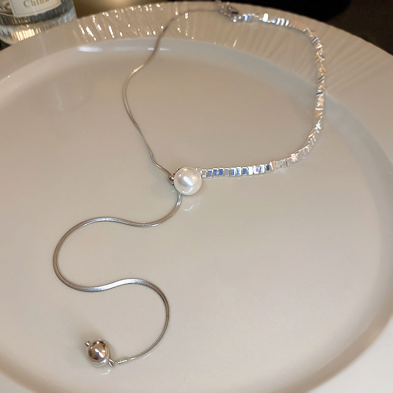 Artificial Fragmented Silver Irregular Pearl Necklace Light Luxury High-end Niche Fashion Choker Collarbone Chain Simple Accessory