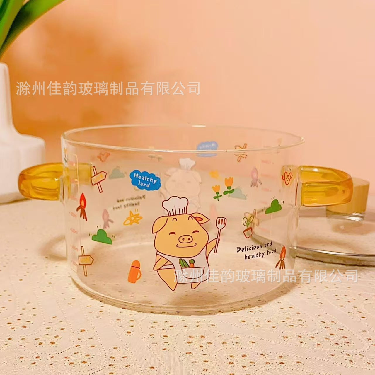 Creative Bear Double Ear Soup Pot Striped Pot Glass Transparent Health Pot Electric Ceramic Stove Heatable Instant Noodle Bowl Milk Pot