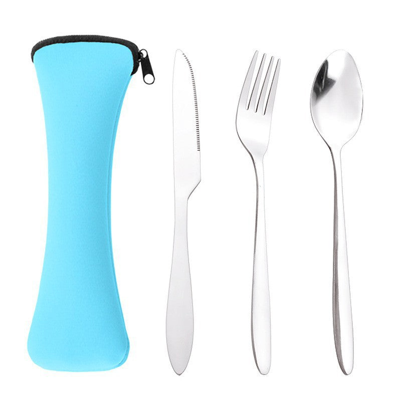 Stainless Steel Western Steak Knife Fork Spoon Cloth Bag Portable Western Cutlery Three-Piece Set Creative Gift Set Cross-Border Source