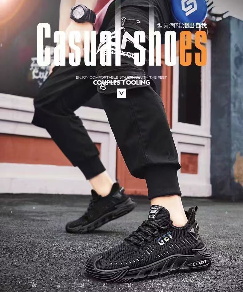 Men's Shoes Summer New Mesh Breathable Men's Casual Shoes Trendy Versatile Hollow Single Shoes Solid Color Slip-On Shoes