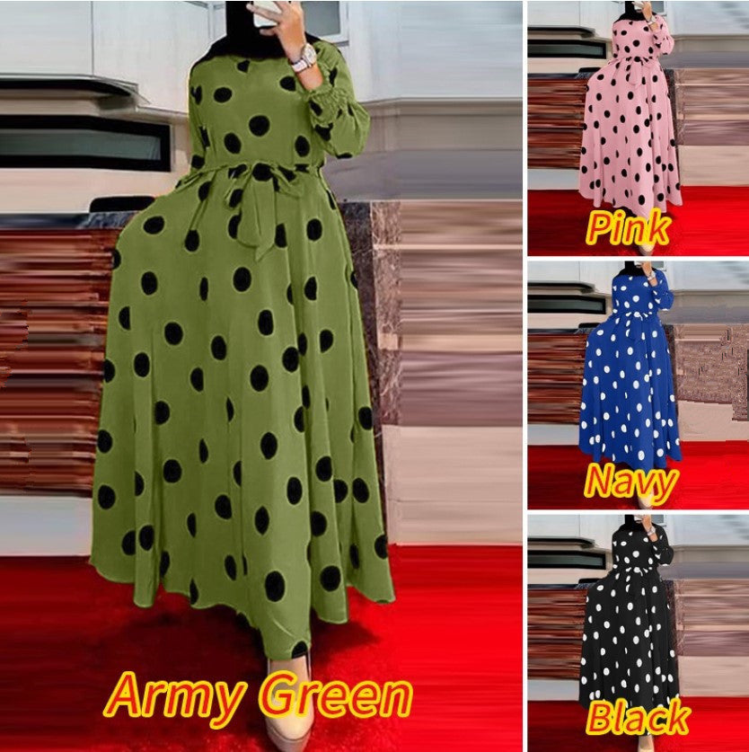 2025New Year's Amazon AliExpress Muslim Series Polka Dot Women's Long Sleeve Loose Big Hem Dress
