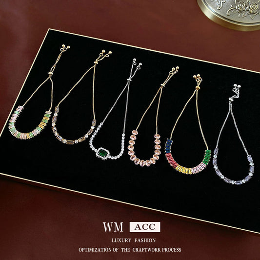 Xiaohongshu Same Style Hot-Selling Zircon Bracelet Light Luxury Niche Exquisite High-End Feel Adjustable Pull Jewelry for Women